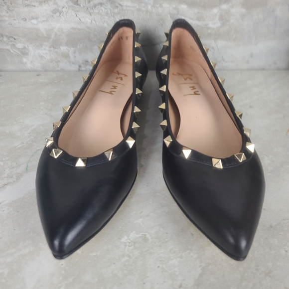 French Sole NY | LIRON Classic Black Leather Gold Studded Ballet Flats Shoes 8.5 - Picture 3 of 14